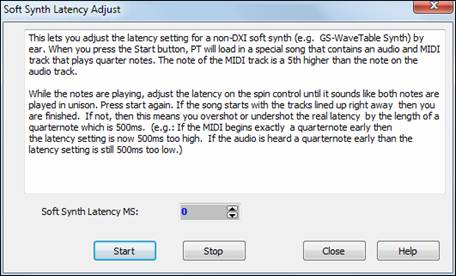 Soft Synth Latency Adjust dialog