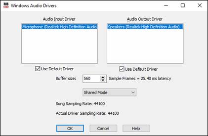 Windows Audio Drivers dialog