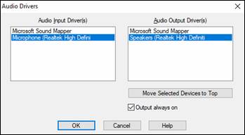 MME Audio Driver dialog