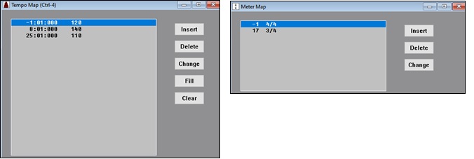 Tempo Map and Meter Map windows