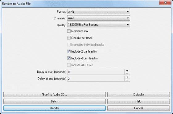 Band-in-a-Box 2018 New Feature - Audio Render Dialog