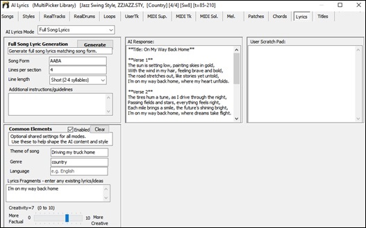 AI Lyrics window