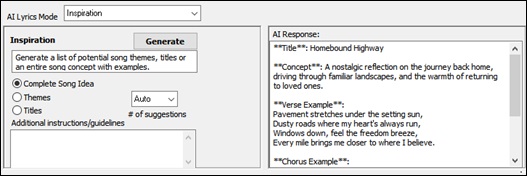 AI Lyrics window - AI Lyircs - Inspiration