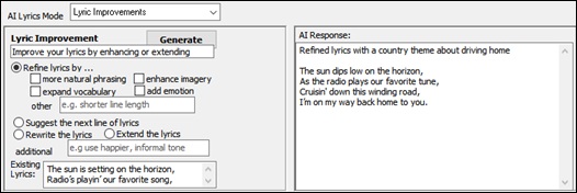 AI Lyrics window - AI Lyircs - Lyric Improvements