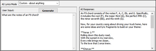 AI Lyrics window - AI Lyircs - Custom