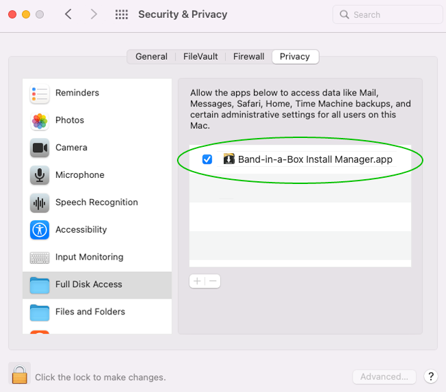 Adding app to full disk access