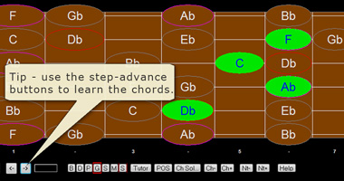 Guitar Fretboard Window, showing step-advance.