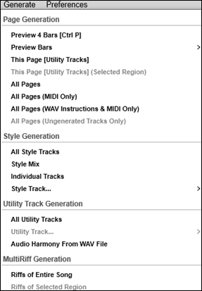 Custom Generate menu