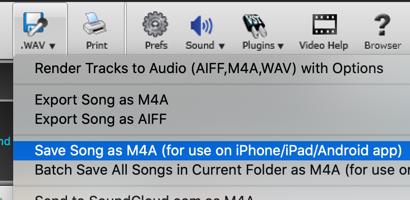 Render songs to m4a audio