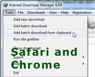 Tasks menu | Add Batch Download from Clipboard