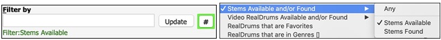 the [#] filter button to find RealDrums with stems