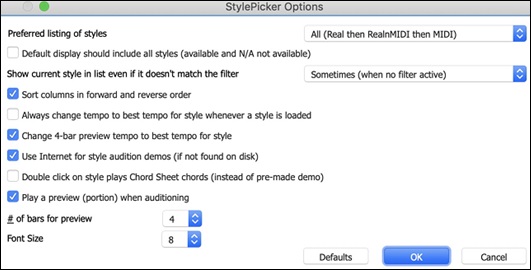 StylePicker Options