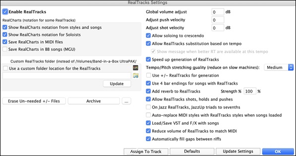 RealTracks Settings