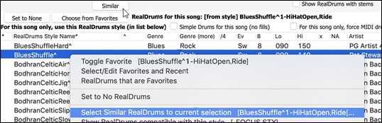 Select Similar RealDrums to current selection from the right-click menu
