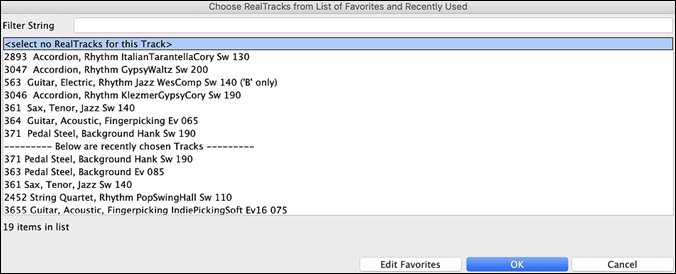 Choose RealTracks from Favorites and Recently Used dialog