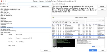 Feature Browser dialog