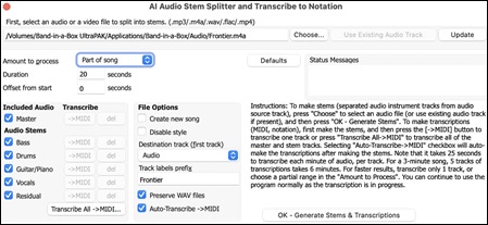  Stems - AI Audio Stem Splitter and Transcriber to MIDI dialog