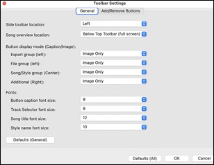 Toolbar Preferences - General