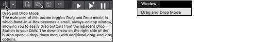 Drop button hint and Window menu