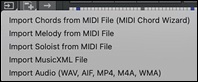 Import button and its drop-down menu