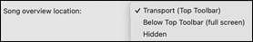 Toolbar Preferences dialog - Song overview location option