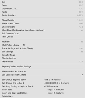 Chord Sheet Context Menu