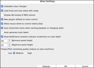 Mixer Settings Dialog