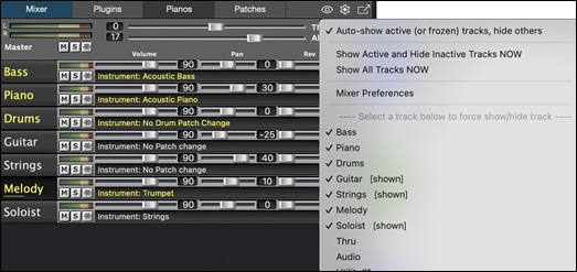 eye button's drop-down menu