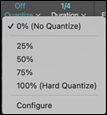Piano Roll Window - Quantize menu 