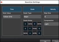 Piano Roll Window - Quantize Dialog