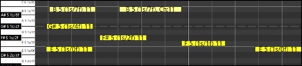 Piano Roll Window - notes showing  guitar string and fret information 