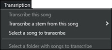 Stem Splitter Player - Transcription menu 