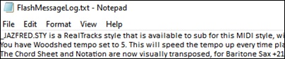 Notepad showing FlashMessageLog.txt