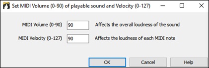 Set MIDI VOlume and Velocity dialog