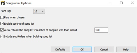 SongPicker Options dialog