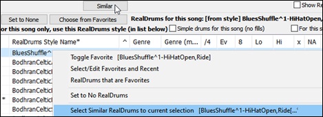 Select Similar RealDrums to current selection from the right-click menu 