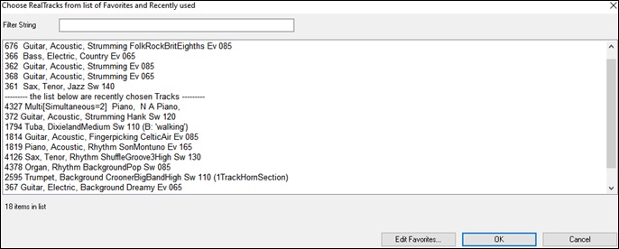 Choose RealTracks from Favorites and Recently Used dialog