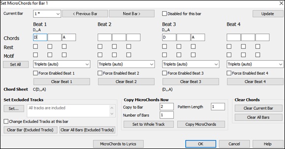 Set MicroChords dialog