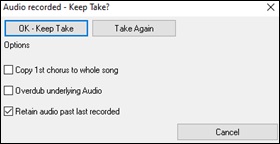 “Audio recorded - Keep Take?” dialog