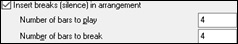 Arrangement Options dialog - Insert breaks (silence) in arrangement