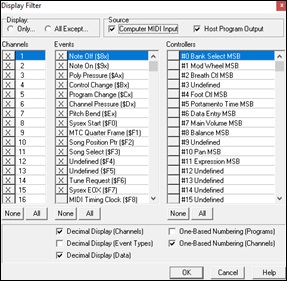 MIDI Monitor - Display Filter