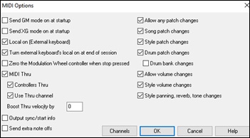 MIDI Options dialog