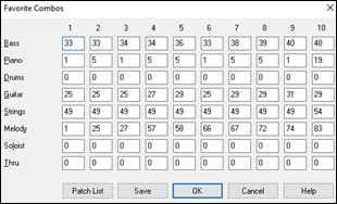Favorite Combos dialog