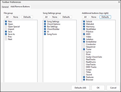 Toolbar Preferences - Add/Remove Buttons