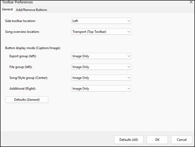 Toolbar Preferences - General