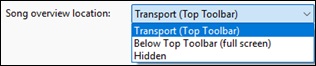 Toolbar Preferences dialog - Song overview location option