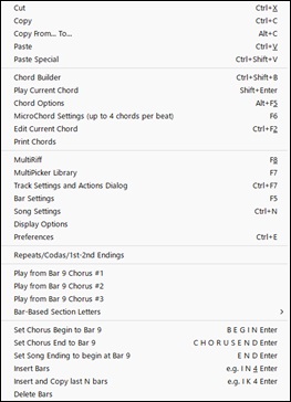 Chord Sheet Context Menu