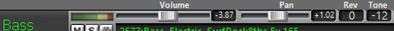 Mixer showing olume, Pan, Reverb, and Tone control labels