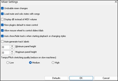 Mixer Settings Dialog