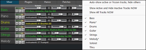 eye button's drop-down menu